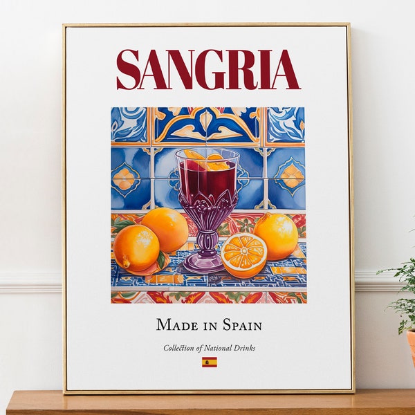 Sangria on Maiolica tile, Spanish Traditional Beverage Print Poster, Kitchen and Bar Wall Art