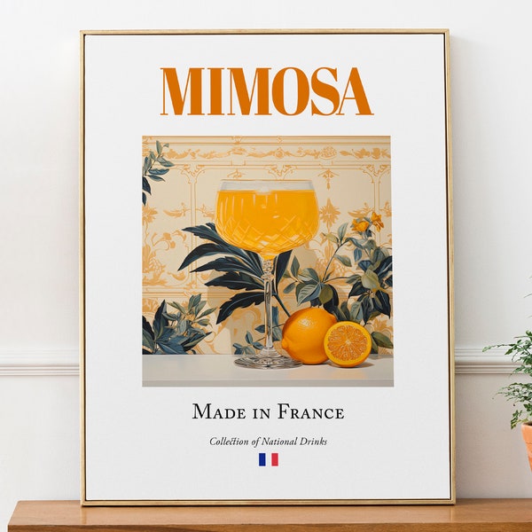 Mimosa sur carreaux de maiolica, affiche d'impression de boissons françaises traditionnelles (boisson), art mural de cuisine et de bar