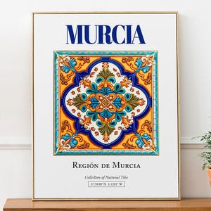 Murcia, Región de Murcia, Spain, Aesthetic Folk Traditional Tile, Wall Art Décor Print Poster, Bathroom Wall Art