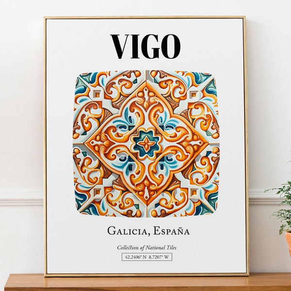 Vigo, Galizien, Spanien - Traditionelles Fliesenmuster Home Decor Print Poster