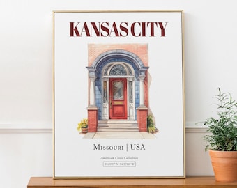 Kansas City Door Watercolor Art Print, Missouri Wall Decor