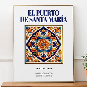 El porto de santa maria, andaluzia, espanha, azulejo tradicional popular estético, pôster impresso de decoração de parede, decoração de parede de cozinha