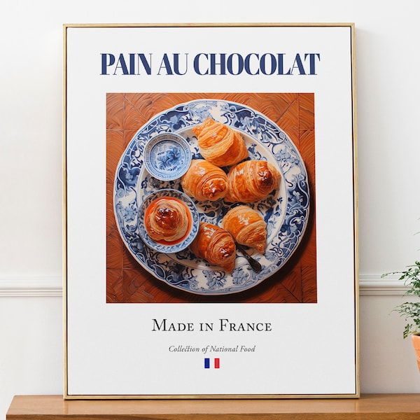 Paint au Chocolat auf Maiolica-Fliesenplatte, Traditionelles französisches Lebensmittel-Wand-Kunstdruck-Plakat, Küchen- und Cafédekor, Feinschmecker-Geschenk