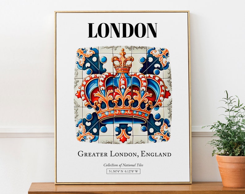 London Royal Charm: Traditional Tile Pattern Aesthetic Wall Art Decor Print Poster image 1