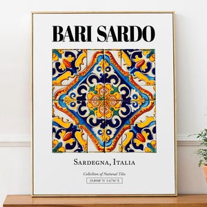 Bari Sardo, Sardegna, Italy, Aesthetic Folk Traditional Maiolica Tile, Wall Art Décor Print Poster, Bathroom Wall Art