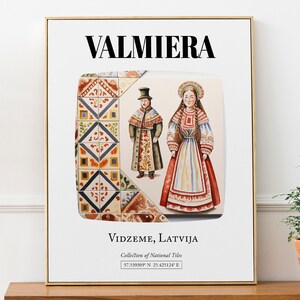 Valmiera, Vidzeme, Lettonie (Lettonie), affiche d'impression d'art déco murale traditionnelle à motif de carreaux