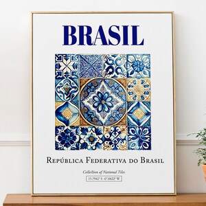 Brasil (Brazil), Aesthetic Traditional Azulejo Tile, Wall Art Décor Print Poster, Bedroom Wall Decor