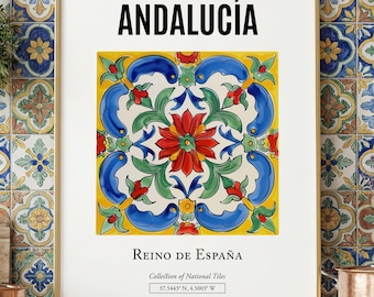 Andalucía Spain Tile Art Print, Minimalist Wall Decor