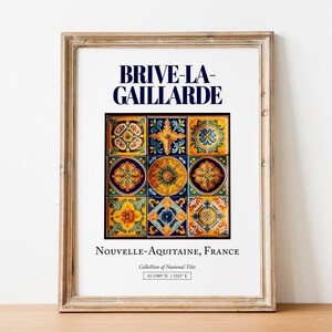 Brive-la-Gaillarde, Nouvelle-Aquitaine, France, Aesthetic Minimalistic Traditional Tile, Wall Art Print Poster, Bedroom Wall Decor image 8