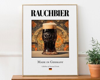 Impresión de Rauchbier: póster de cerveza tradicional alemana, arte para cocina y bar