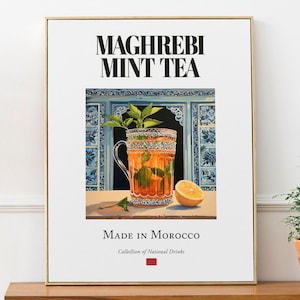 Impresión de té de menta magrebí, póster de bebida marroquí, arte mural para barra de cocina