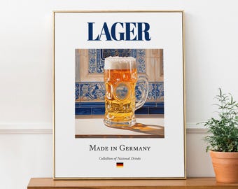 Impresión de cerveza lager alemana, arte de cocina con azulejos de mayólica tradicional