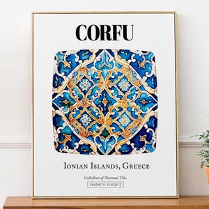 Póster de patrones de azulejos cautivadores de Corfú: la belleza de las islas griegas en el arte mural