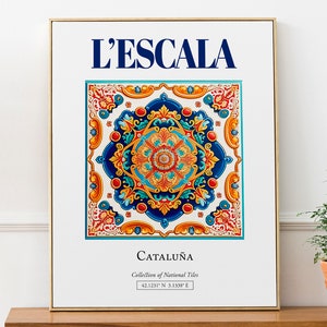 レスカラ、カタルーニャ、スペイン、美的民俗伝統タイル、壁アート装飾プリントポスター、寝室の壁アート