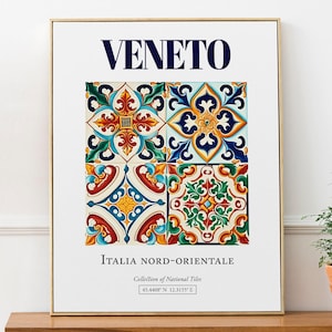 Veneto, Italia Nord-orientale, Italy, Aesthetic Minimalistic Traditional Maiolica Tile, Wall Art Print Poster, Living Room Decor