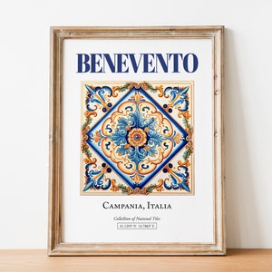 Benevento, Campania, Italy, Aesthetic Folk Traditional Maiolica Tile, Wall Art Décor Print Poster, Living Room Decor image 8