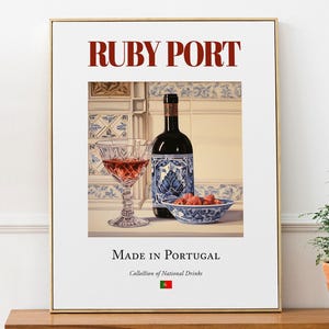 Druk na płytkach z rubinowym porto i azulejo, dekoracja ścienna do kuchni w Portugalii