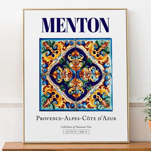 Menton, Provence-Alpes-Côte d&#39;Azur, France, Aesthetic Traditional Tile, Wall Art Décor Print Poster, Living Room Poster