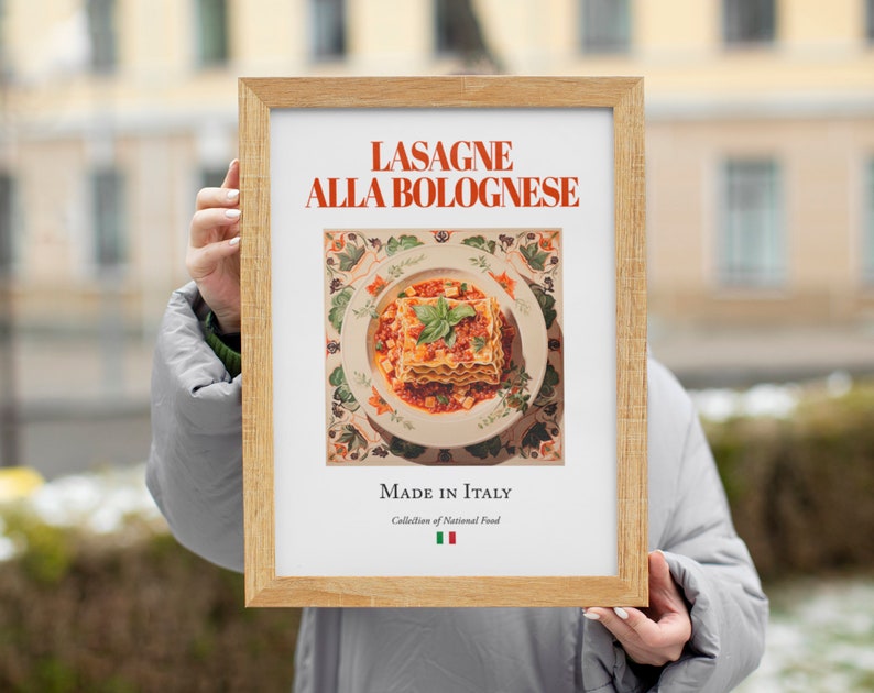 Lasagne alla Bolognese on Maiolica tile plate, Traditional Italian Food Wall Art Print Poster, Kitchen and Café Decor, Foodie Gift image 7