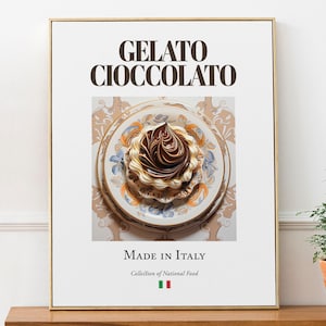 Gelato Cioccolato op Maiolica-tegelplaat, traditioneel Italiaans eten Wall Art Print poster, keuken- en cafédecor, foodiecadeau