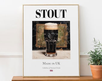 Stout Beer Print, Traditional English Drink Poster, Kitchen & Bar Wall Art