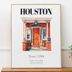 Houston, Texas, USA, Aesthetic Minimalistic Watercolor Door, Wall Art Décor Print Poster, Kitchen Wall Decor