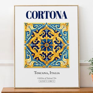 イタリア、トスカーナ州コルトーナ、伝統的なマヨリカタイル、壁アート装飾プリントポスター、バスルームの壁アート