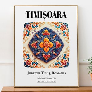 Timișoara, Romania, Traditional Tile Flower Pattern Aesthetic Wall Decor Print Poster