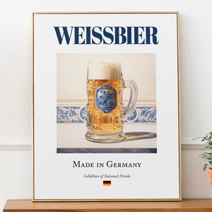 Weissbier su piastrelle di maiolica, bevanda tradizionale tedesca (bevanda) Stampa poster, cucina e arte murale da bar