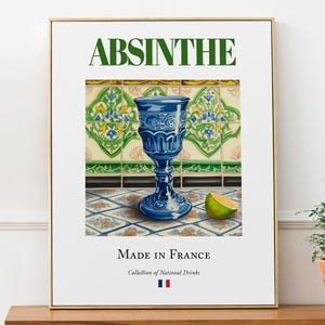 Absinthe on Maiolica tile, French Traditional Beverage Print Poster, Kitchen and Bar Wall Art