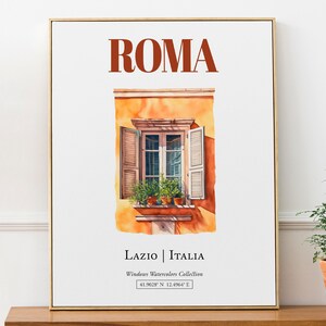 Roma (Lazio, Italia) Travel Print Poster, Traditional Window Watercolor Illustration Wall Art, Italy Lover Gift