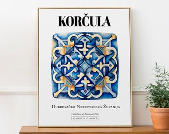 Šibenik, Croatia, Traditional Tile Pattern Aesthetic Wall Art Decor Print Poster