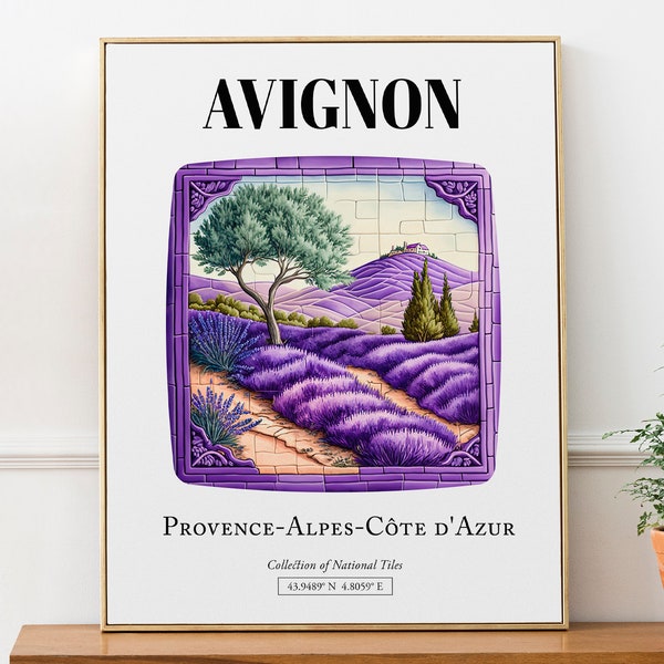 Avignon, Provence-Alpes-Côte d'Azur, France, Lavender Fields Tile Pattern Aesthetic Wall Art Decor Print Poster