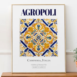 Agropoli, Campania, Italia, Piastrelle in maiolica tradizionale estetica popolare, Poster con stampa artistica da parete, Decorazione da parete per cucina