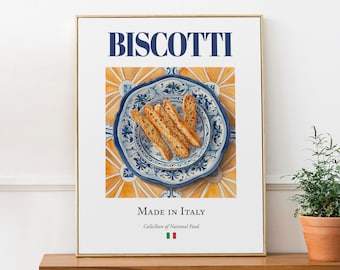 Biscotti on Maiolica tile plate, Traditional Italian Food Wall Art Print Poster Foodie Gift Kitchen Cafe / Restaurant Wall Art