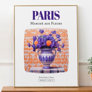 París (Île-de-France, Francia) Marché aux Fleurs, ramo violeta en jarrón de mayólica Póster impreso sobre pared
