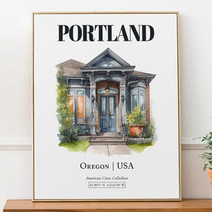 Portland, Oregon, USA, Aesthetic Minimalistic Watercolor Traditional Door, Wall Art Décor Print Poster, Kitchen Wall Art