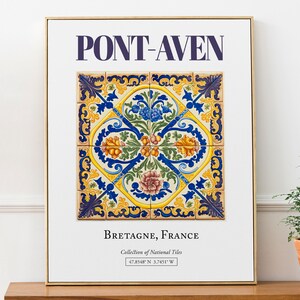 Pont-Aven, Bretaña, Francia, Azulejo tradicional folclórico estético, Póster con impresión de decoración de arte de pared, Decoración de pared de dormitorio