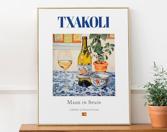 Txakoli Wine Print, Basque Beverage Poster, Kitchen Bar Wall Art