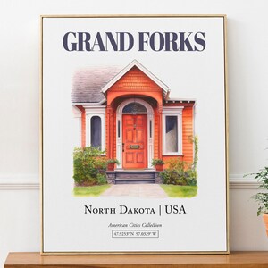 Grand Forks North Dakota Watercolor Print, Minimalist Door Art
