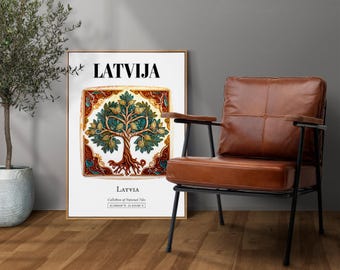 Latvija, Latvia (Latvijas Republika), Traditional Tile Pattern Aesthetic Wall Art Decor Print Poster