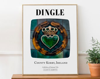 Dingle, County Kerry, Ireland, Traditional Tile Pattern Aesthetic Wall Art Decor Print Poster