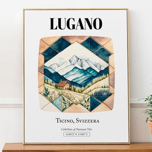 Lugano, Ticino, Svizzera, Traditional Tile Pattern Aesthetic Wall Art Decor Print Poster