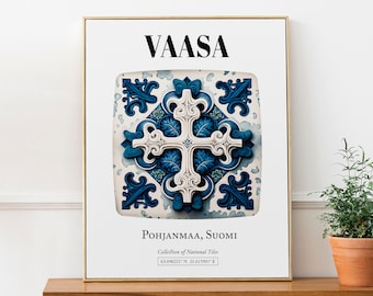 Vaasa, Pohjanmaa, Finland, Traditional Tile Pattern Aesthetic Wall Art Decor Print Poster