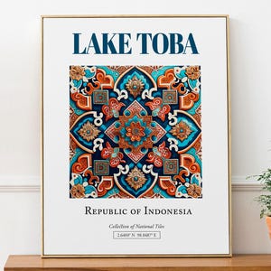 Impresión artística de azulejos del lago Toba, decoración de pared de Indonesia