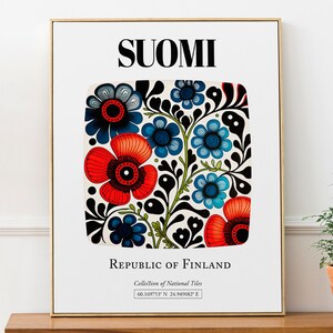 Stampa artistica decorativa da parete con motivo di piastrelle tradizionali in stile Suomi (Finlandia)