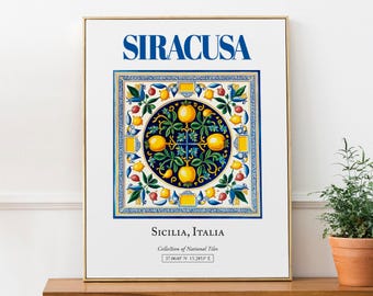 Siracusa Sicily Tile Art Print: Italian Folk Design