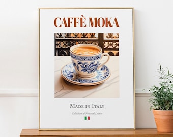Impresión de Caffè Moka, azulejo italiano, arte de pared para barra de cocina