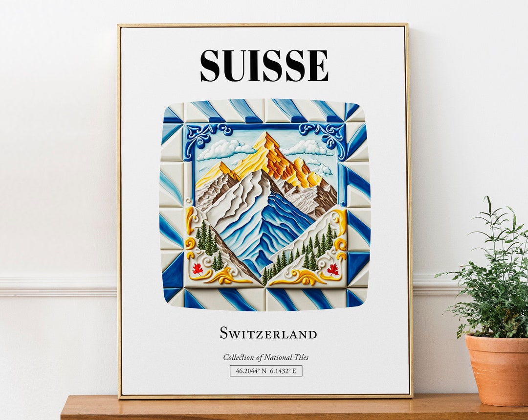 Suisse switzerland Traditional Tile Pattern Aesthetic Wall Art Decor
