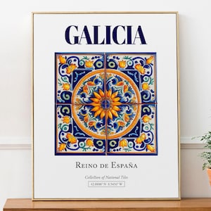 Galicia, Spain, Aesthetic Folk Traditional Tile, Wall Decor Print Poster, Living Room Decor